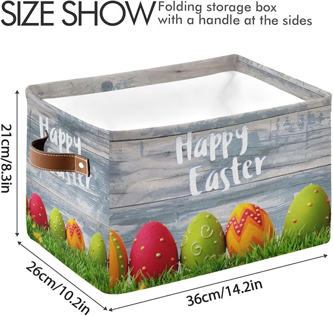 Happy Easter Eggs Storage Basket Cube Storage Bins Organizer Bag Collapsible Closet Shelf Baskets with handle for Baby Cloth Pet Toy Book 14.2×10.2×8.3 IN-BubblyBeeBaby