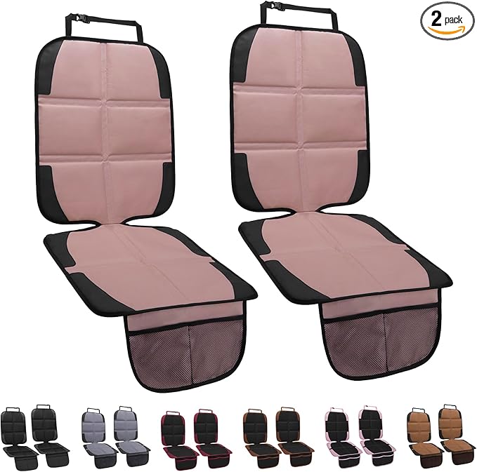 Car Seat Protector for Child, 2 Pack Baby Covers with Mesh Pockets & Non-Slip Backing 600D Durable Under Seat for Back (Rose Gold, Standard)-BubblyBeeBaby
