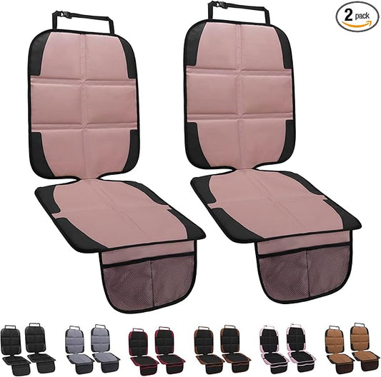 Car Seat Protector for Child, 2 Pack Baby Covers with Mesh Pockets & Non-Slip Backing 600D Durable Under Seat for Back (Rose Gold, Standard)-BubblyBeeBaby