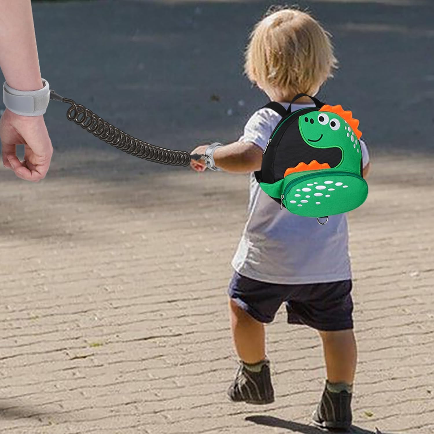 Accmor Toddler Harness Backpack Leash + Black Anti Lost Wrist Link, Cute Dinosaur Kids Backpack with Wristband Tether Strap, Mini Child Backpack Protection Leashes for Boys Girls Aged 1-3 Years