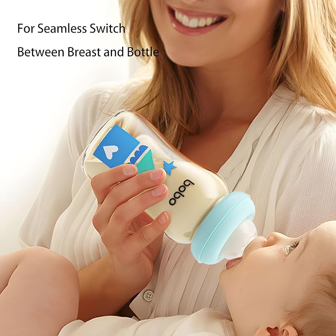 YOHKOH PPSU Baby Bottle Wide Neck, Newborn Anti-Colic Baby Bottle with Natural Response Nipple, Streamlined Body, Easy to Clean (8.8oz (Pack of 4), Blue)-BubblyBeeBaby