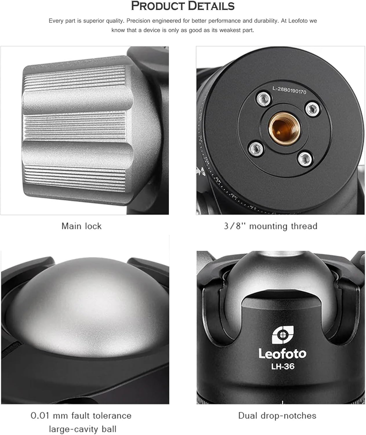 Leofoto Professional Camera Tripod, 50" Compact Carbon Fiber Tripod for DSLR Video Camcorder, 4 Leg Sections, 360° Ball Head, Max Load 8KG/18Lb (LS-254CX+LH-36LR)