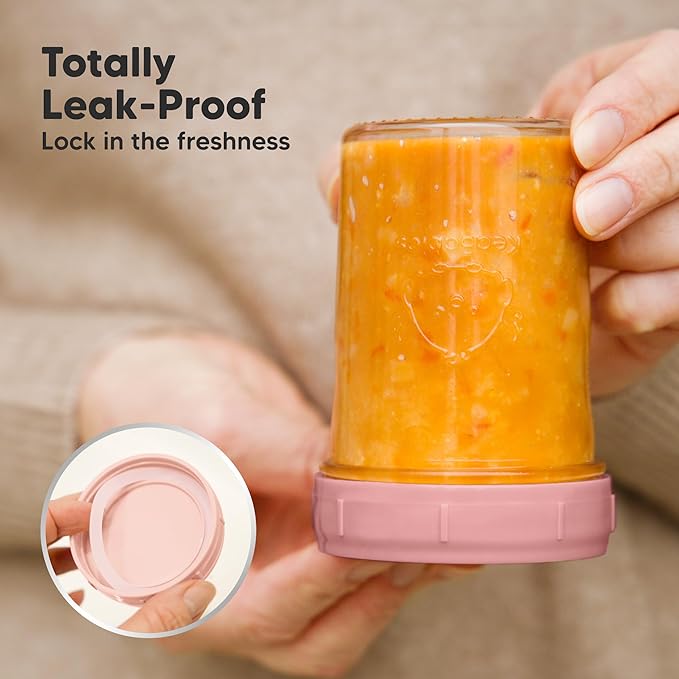 KeaBabies 4pk 8oz Glass Baby Food Containers with Lids - Leak-Proof, Microwavable Small Glass Jars, Baby Purees & Toddler Snack Storage Containers, BPA-Free, Dishwasher & Freezer Safe (Roseate)-BubblyBeeBaby
