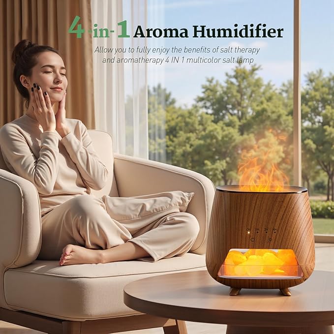 2-in-1 Ultrasonic Aromatherapy Diffuser: Essential Oil Diffuser & Himalayan Salt Lamp, Quiet Scent Diffusers for Home with Cool Mist and Timer Settings-BubblyBeeBaby