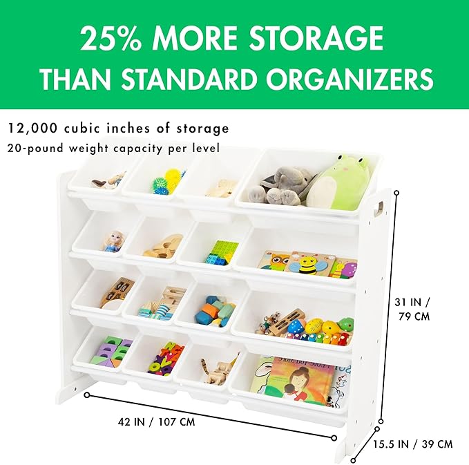 Humble Crew Supersized Toy Storage Organizer with 16 Removable Bins, White/White – Large Toy Storage for Toddlers Ideal for Kids' Rooms, Playrooms, and Nurseries - Modern Toy Bins for Kids-BubblyBeeBaby