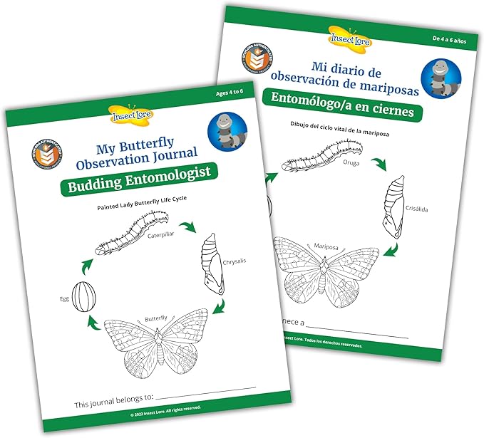 Insect Lore Butterfly Garden with Live Cup of Caterpillars | English and Spanish STEM Activity Journals | 5 Painted Lady Butterfly Baby Caterpillars and Mesh Habitat-BubblyBeeBaby