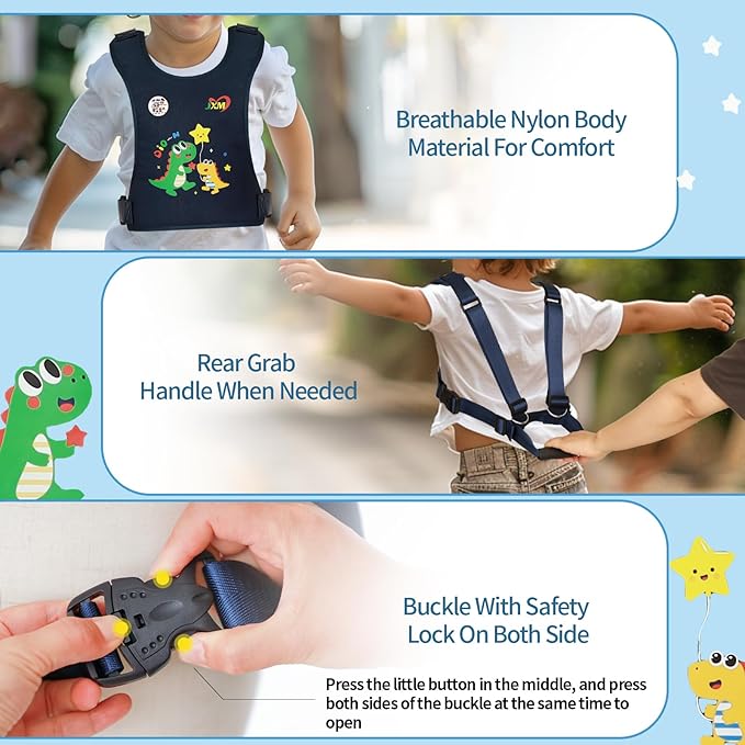 JXM Safety Harness for Active Childs with Quick Grab Handle, Teens Youth Secure Walking Harness with Autism Awareness and Pouch, Adjustable Tether Leash for Autism ADHD Special Needs Child Kids-BubblyBeeBaby