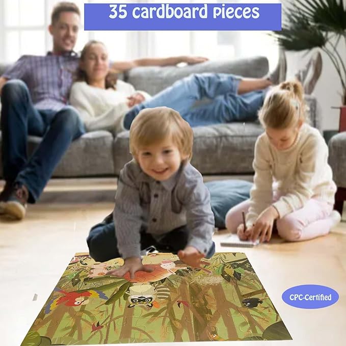 Jumbo Floor Puzzle for Kids, Large Jigsaw Puzzles 35 Piece for Kids Ages 3-5,Preschool Learning & Education Toys, Gifts for 4-8 Year Old Boys and Girls (Forest Animals 2)-BubblyBeeBaby