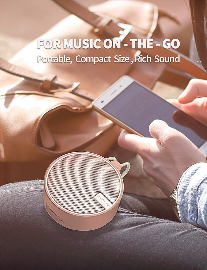 INSMY C12 IPX7 Waterproof Shower Bluetooth Speaker, Portable Small Speaker, Speakers Bluetooth Wireless Loud Clear Sound Support TF Card Suction Cup for Outdoor Kayak Canoe Beach Gift (Cashmere Pink)-BubblyBeeBaby