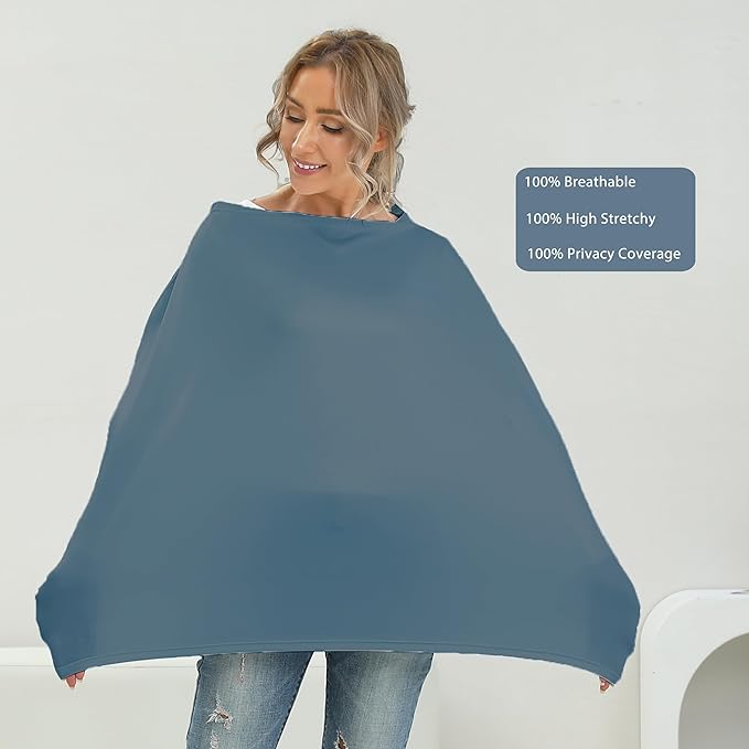 Breathable Car Seat Cover for Babies – Multi-Purpose Soft Rayon Nursing Cover for Breastfeeding, High Stretchy Infant Carseat Canopy, Stroller Cover (Smooth Rayon, Blue)-BubblyBeeBaby