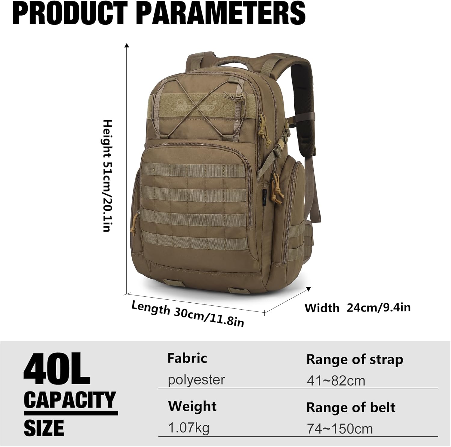 Mardingtop 40L Tactical Backpack for Men,Molle Military Backpack for Hiking,Travel,Camping, Hunting