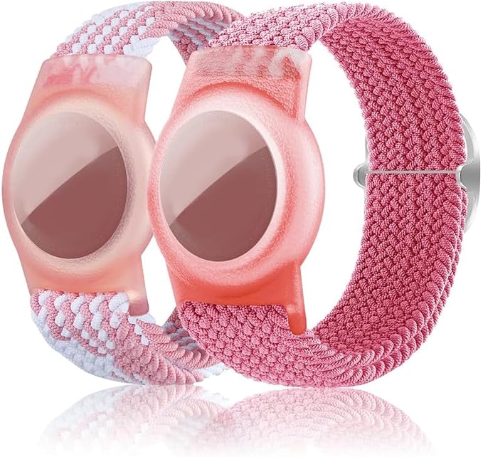2 Pack Kids Bracelet Compatible with AirTag, GPS Kid Tracker Holder Braided Wristband for Apple Air Tag, 2022 Upgraded Nylon Adjustable Anti Lost Airtag Watch Band for Kids Children Elders-BubblyBeeBaby