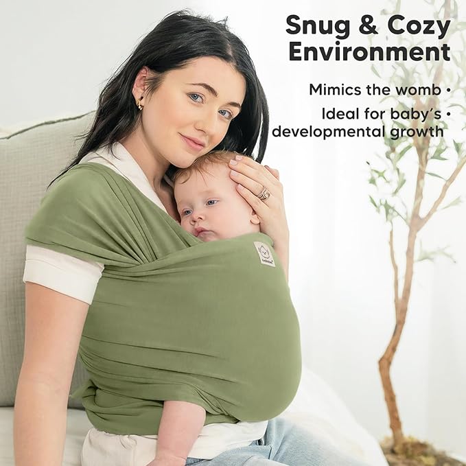 KeaBabies Baby Wrap Carrier - All in 1 Original Baby Carrier Newborn to Toddler Sling, Easy to Wear, Hands Free Bonding, Lightweight, Breathable Infant Wraps (Dusty Olive)-BubblyBeeBaby