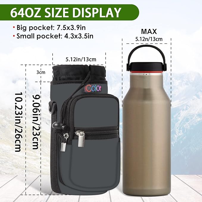 icolor Water Bottle Carrier Bag with Strap 25/32/40 oz Crossbody Bottle Holder with Phone Pocket Sling Sleeve Insulated Neoprene Water Bottle Pouch for Walking Travelling-BubblyBeeBaby