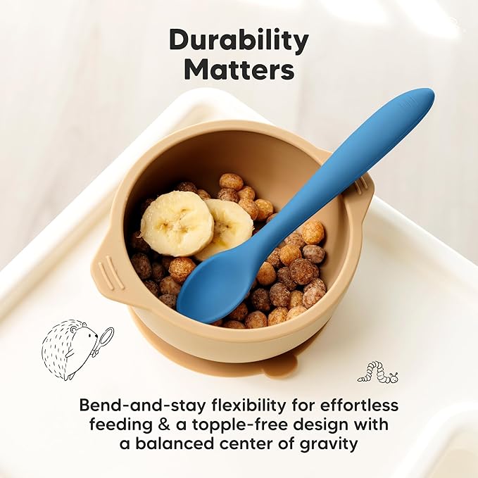 KeaBabies Silicone Baby Spoons, Self Feeding 6-12 months - 3-Pack Baby Weaning Eating Utensils, Toddler First Food Training Spoon, Infant, Kids Feeding Supplies Essential Set, Dishwasher-safe (Kea)-BubblyBeeBaby