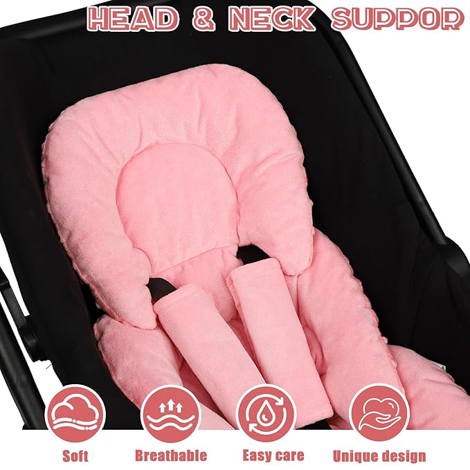 GFU Infant Car Seat Insert Head and Body Support, Reversible Newborn Insert for Carseat with Strap Pads, Soft Stroller Cushion Pillow Insert for Boys and Girls, Fits for Stroller, Swing, Red-BubblyBeeBaby