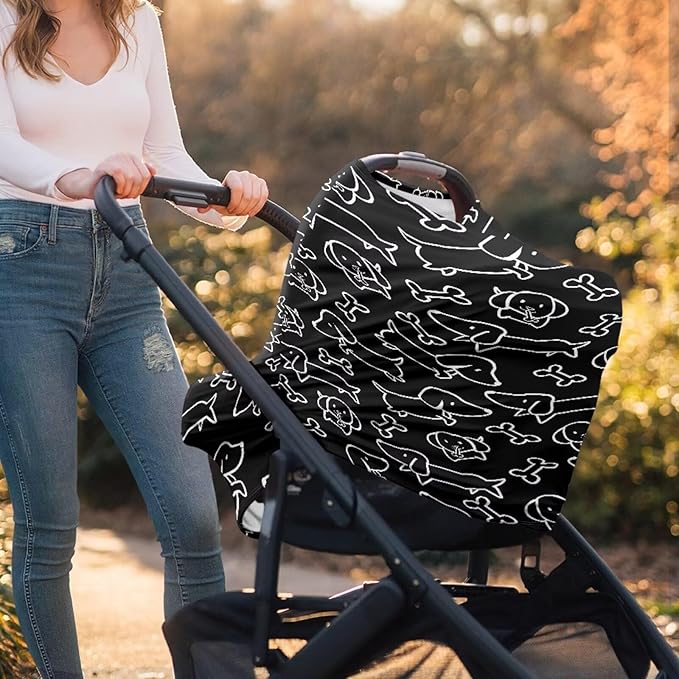 Binienty Dachshund Print Car Seat Cover for Babies Multi Use Nursing Cover for Newborn Boys Girls Soft Breathable Newborn Carrier/Stroller/Shopping Car-BubblyBeeBaby