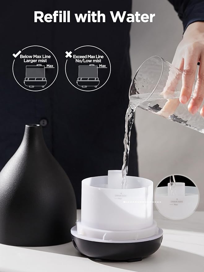 InnoGear Oil Diffuser, 300ML Ceramic Diffuser for Essential Oils Handcrafted Aromatherapy Diffuser Ultrasonic Cool Mist Humidifier with 4 Timers Waterless Auto Off for Room Office, Black-BubblyBeeBaby