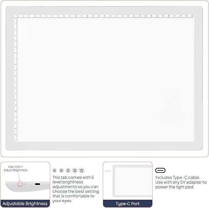 iVyne Corded A4 Light Pad for Diamond Painting & Art Projects – LED Light Board with Diamond Art Accessories – Ultra-Thin & Portable Diamond Dot Light Board, Perfect for Artists - White-BubblyBeeBaby