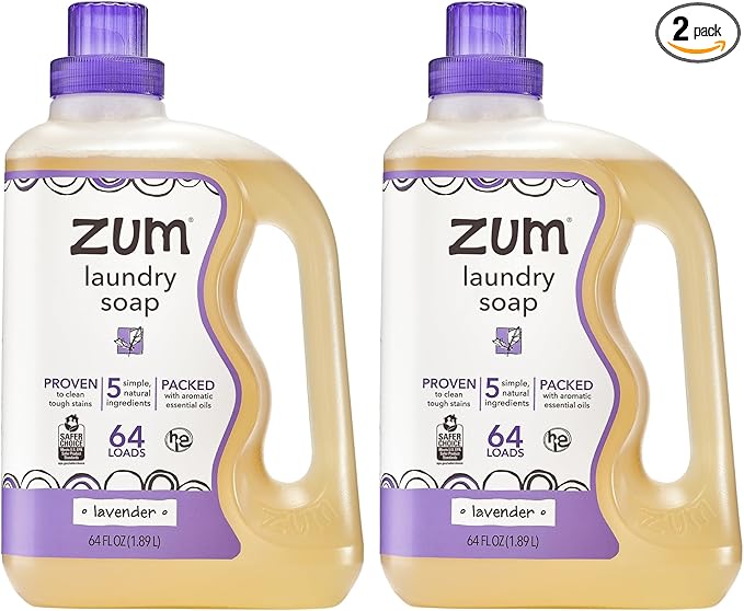 Indigo Wild Zum Clean Laundry Soap - Plant-Based Liquid Laundry Soap - Contains Baking Soda, Essential Oils & Saponified Coconut Oil - Lavender Scent - 64 fl oz (2 Pack)-BubblyBeeBaby