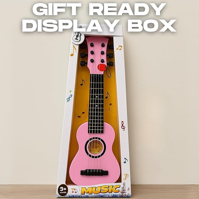 23" Acoustic Guitar, Kids 6 String Toy Guitar - Realistic Steel Strings - Beginner Practice First Musical Instrument for Children, Toddlers (Pink)-BubblyBeeBaby