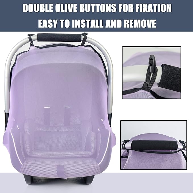 Mosquito Net for Baby Car Seats, Infant Car Seat Insect Mesh Net, Breathable, Universal Fit for All Car Seats, Premium Quality: Machine Washable Durable & Long Lasting Infant Insect Netting (Purple)-BubblyBeeBaby