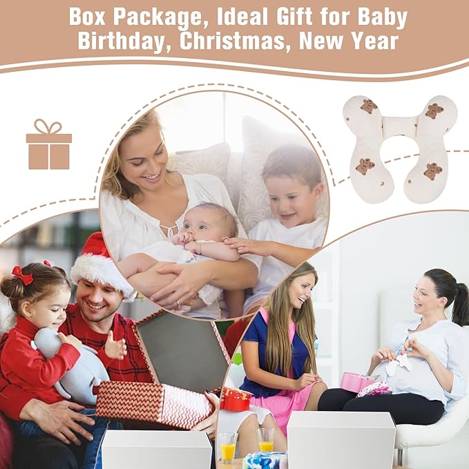 vocheer Baby Neck Pillow(Upgraded), Cotton, Baby Support Pillow, Car Seat Pillows for Newborn, Carseat Head and Body Support, Infant Travel Pillows for Prams, Pushchair, Stroller, Bouncer, Bears-BubblyBeeBaby