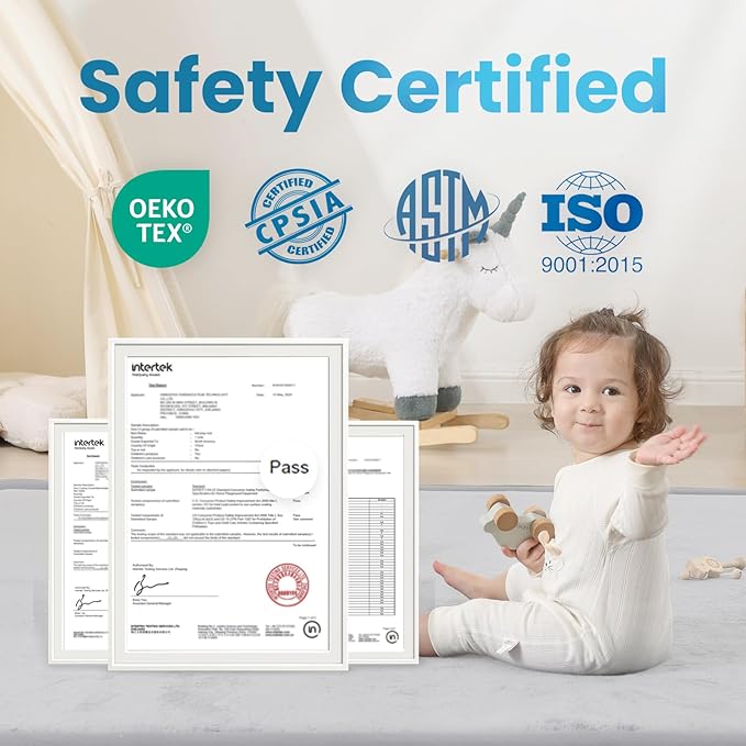 1.3" Thick Baby Play Mat for Floor, 28x72 Foam Tummy Time Mat, Padded Support Soft Plush Bedside Rugs for Infant Kids Toddler Crawling Kick Activity (Light Grey)-BubblyBeeBaby