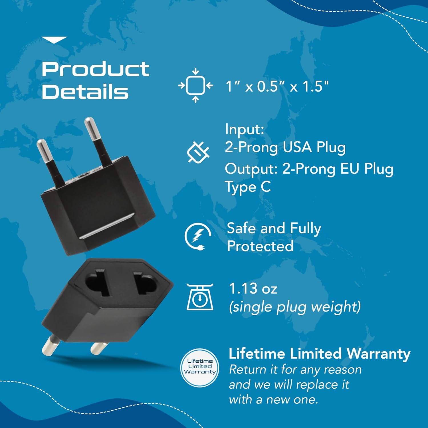 Ceptics USA, Canada to European Plug Adapter - Type C Adapter compatible in Europe, Canada to European travel plug adapter Ideal for Phones, Camera & more - CE Certified - RoHS Compliant - 6 Pack