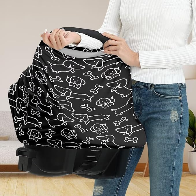 Binienty Dachshund Print Car Seat Cover for Babies Multi Use Nursing Cover for Newborn Boys Girls Soft Breathable Newborn Carrier/Stroller/Shopping Car-BubblyBeeBaby