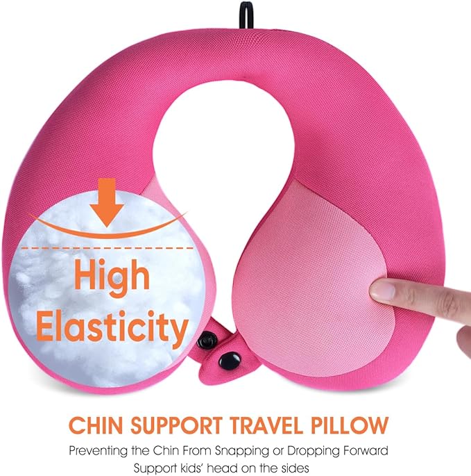 INFANZIA Kids Chin Supporting Travel Neck Pillow, Helps Support Head and Neck, Comfortably Designed for Head, Neck, and Chin Support - Gifts for Toddler/Child/Kids, Pink-BubblyBeeBaby