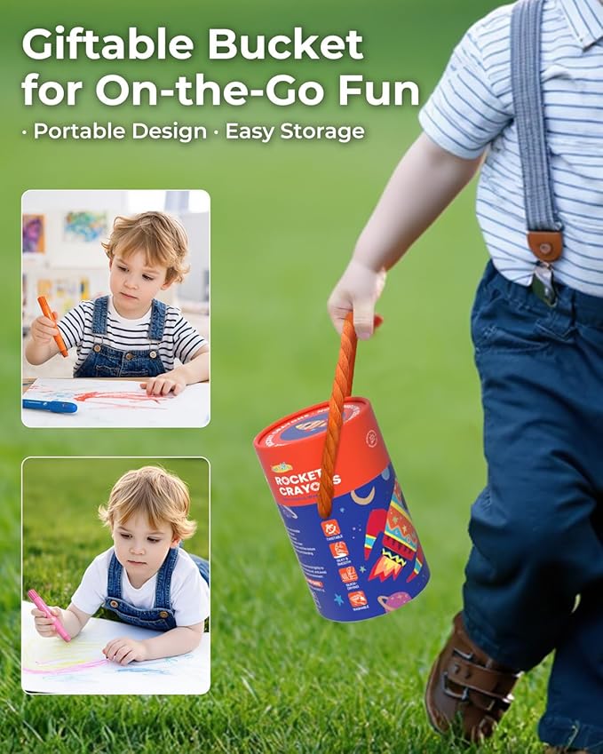 18 Colors Twist Crayons for Toddlers 1-3, Non-Toxic Washable Crayons for Ages 4-8 with Storage Bucket, Ultra-Silky and Easy to Hold Art Supplies, Ideal Coloring Gift for Boys and Girls-BubblyBeeBaby