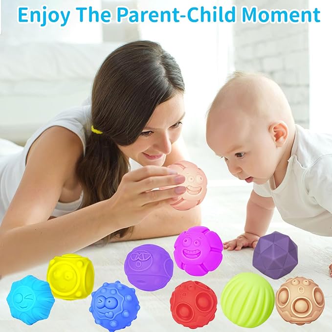 24 Pcs Sensory Balls for Toddlers, Sensory Baby Toys, Montessori Toy for Babies Squeeze, Infant Toys Soft Multi Ball Set Gifts with Bright Color Textured-BubblyBeeBaby