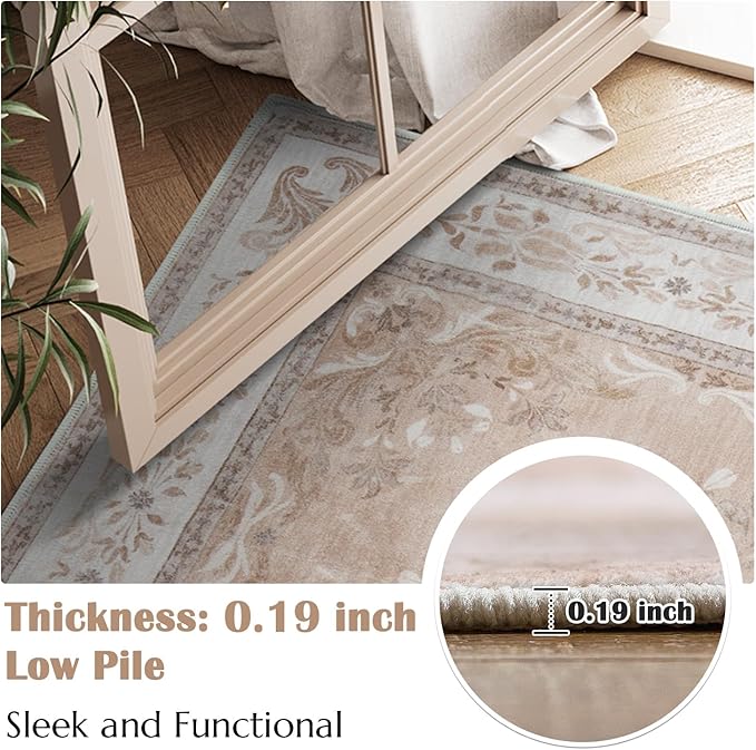 jinchan Floral 2x3 Rugs for Entryway - Vintage Washable Area Rug Ultra-Thin Low Pile Soft Small Non Slip Distressed Indoor Door mat Accent for Entrance Kitchen Bedroom (2x3ft,Coral Pink)-BubblyBeeBaby