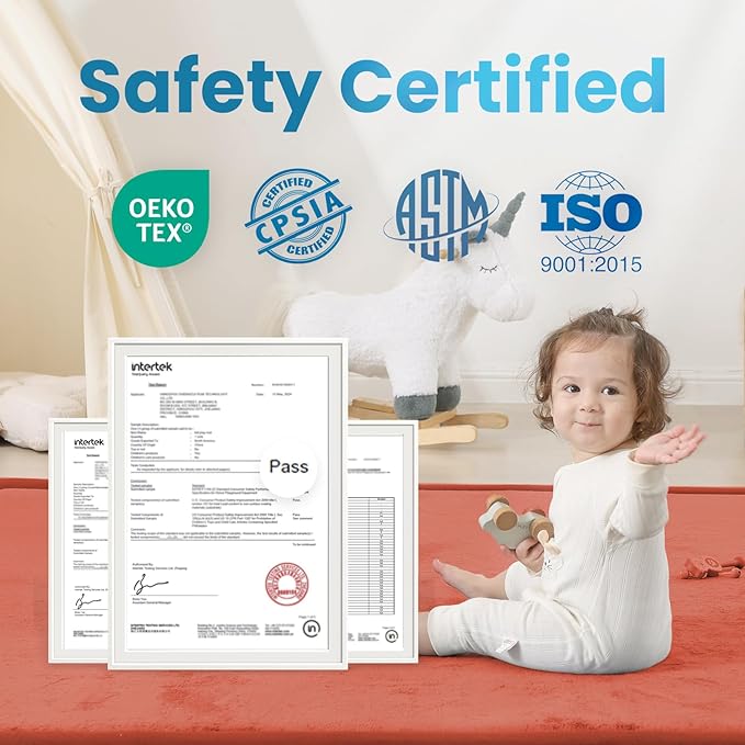 1.3" Thick Baby Play Mat for Floor Playpen, 50x50 Foam Tummy Time Mat, Padded Support Soft Plush Nursery Rug for Infant Kids Toddler Crawling Kick Activity (Brick)-BubblyBeeBaby