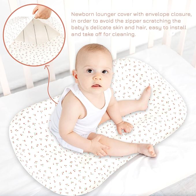 Hooyax Baby Lounger Cover 2 Pack - 100% Muslin Cotton Newborn Lounger Pillow Covers Only, Soft Breathable Infant Lounger Cover with Reinforced Stitching, Fits Most Standard Baby Loungers (Floral)-BubblyBeeBaby