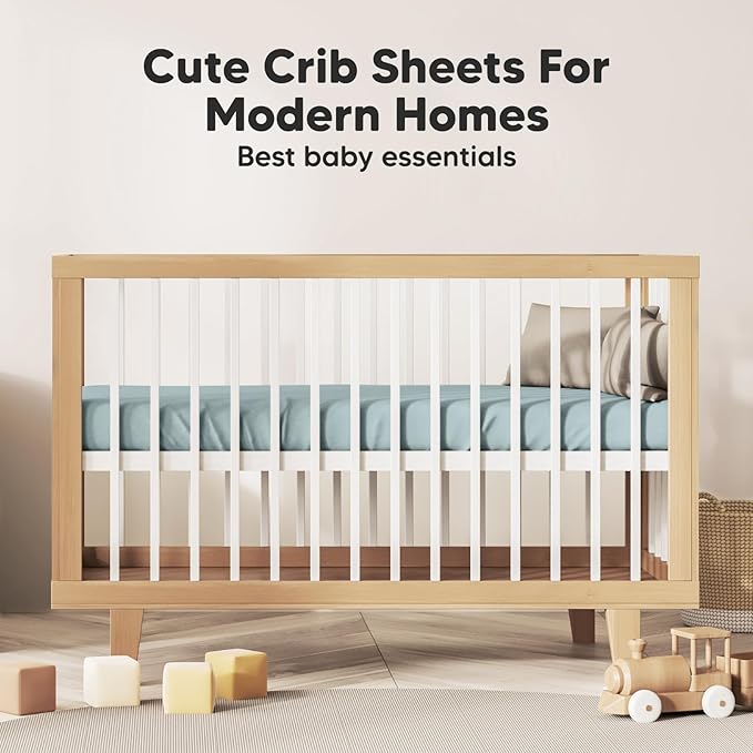 KeaBabies 2-Pack Organic Crib Sheets for Boys, Girls - 52x28 Fitted Crib Mattress Sheet Neutral, Breathable Jersey Cotton Cover for Baby Bed, Toddler Mattress, Soft & Cute Prints (Toasty)-BubblyBeeBaby