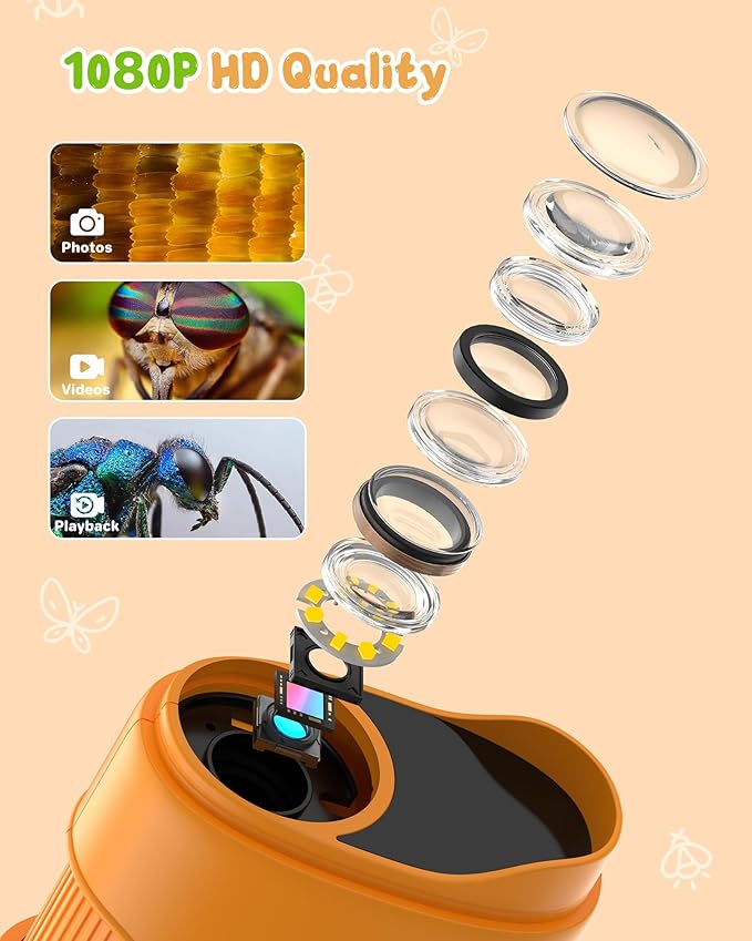 1000X Handheld Digital Microscope for Kids: Pocket Microscope with 2.0" IPS Screen - STEM Toys Birthday Gifts for Girls Boys - Portable Edu Science Kits Toddler Age 3-6 6-12-BubblyBeeBaby