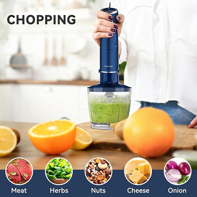 Immersion Blender Handheld 5 in 1 Hand Blender, 1000W Hand Mixer Stick, BPA-Free 12 Speed Handheld Blender 304 Stainless, Beaker, Chopper, Whisk and Milk Frother, Soup, Smoothies, Baby Food, Sauce-BubblyBeeBaby