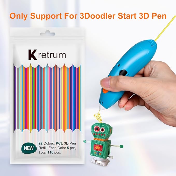 22 Colors 3D Doodler Pen Refills Only Fit for 3Doodler Start+ 3D Pen Low Printing Temperature PCL Filament 3Doodler Start Refills Packs Each Color 15.2 cm x 5 pcs Total 110 pcs-BubblyBeeBaby