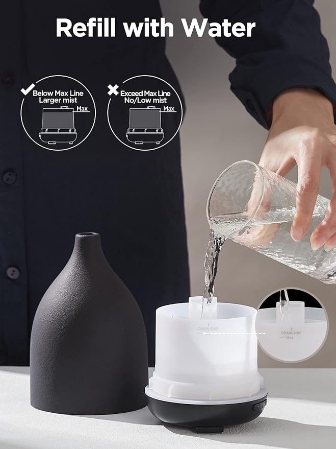 InnoGear Oil Diffuser, 150ML Ceramic Diffuser for Essential Oils Handcrafted Aromatherapy Diffuser Ultrasonic Cool Mist Humidifier with 2 Mist Modes Waterless Auto Off for Room Office, Black-BubblyBeeBaby
