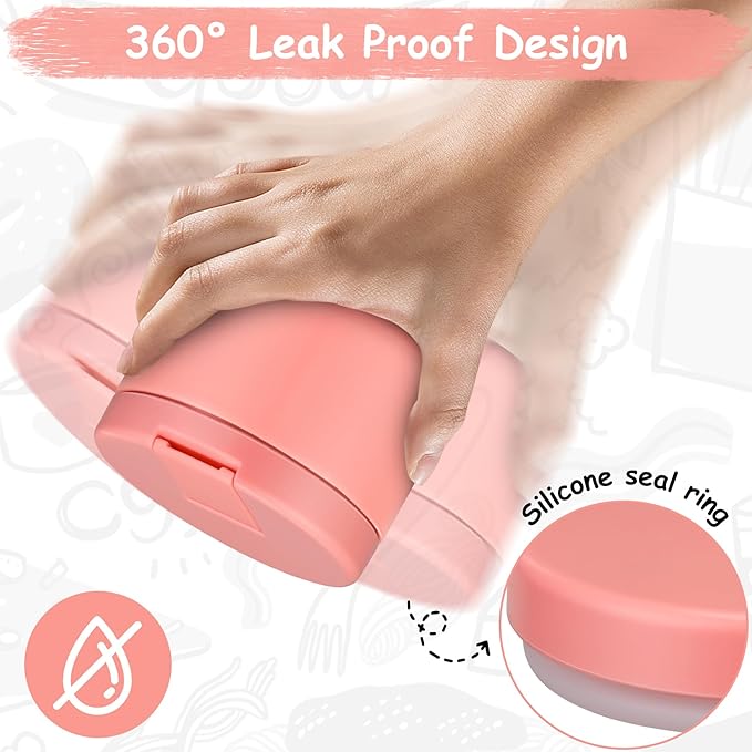 12oz Insulated Vacuum Food Jar with Buckle Lid Wide Mouth Soup Thermo for Hot Food Kids Leakproof Stainless Steel Lunch Container- Pink- 1Pack-BubblyBeeBaby