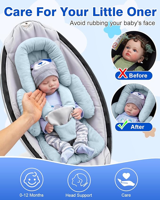 Infant Insert Compatible with Mamaroo Swing & Graco Swing, Thickened Baby Car Seat Head Support with Shoulder Covers, Breathable Newborn Car Seat Insert for Preemie to Toddler-BubblyBeeBaby