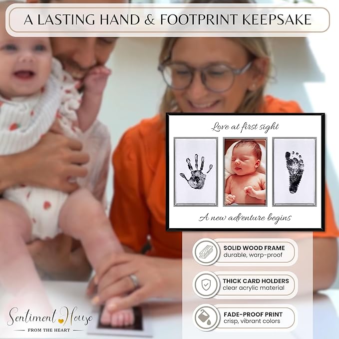Inkless Hand and Footprint Kit, Baby Keepsake Plaque & Baby Shower Gifts - Ideal as Mom To Be Gift, Nursery Picture Frames, Clean Touch Hand and Footprint Kit (Style 2 - Design 2)-BubblyBeeBaby