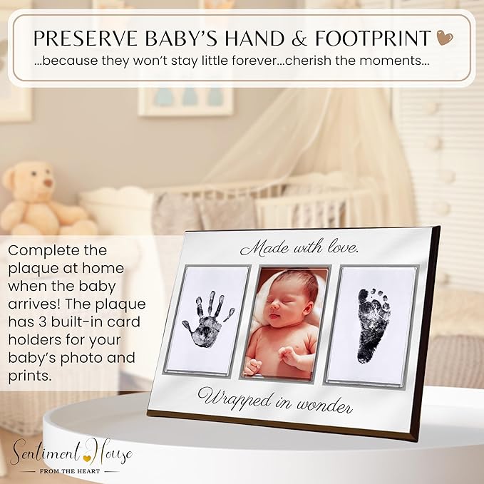Inkless Hand and Footprint Kit, Baby Keepsake Plaque & Baby Shower Gifts - Ideal as Mom To Be Gift, Nursery Picture Frames, Clean Touch Hand and Footprint Kit (Style 2 - Design 5)-BubblyBeeBaby