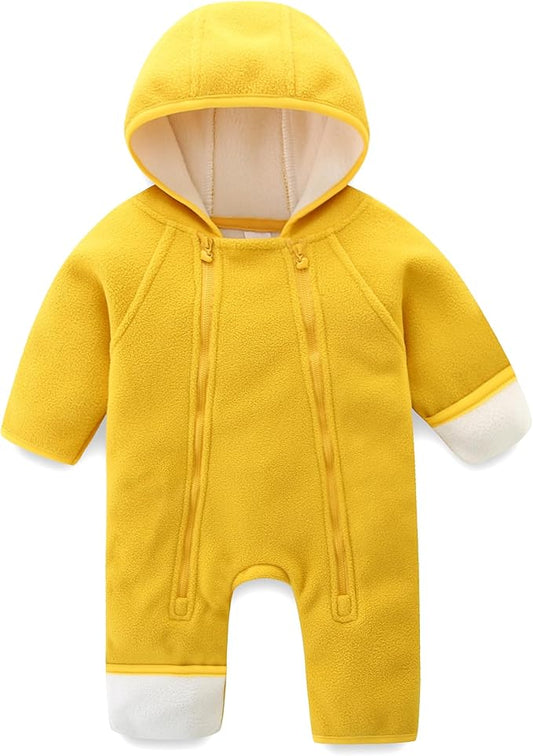 Newborn Baby Fleece Jumpsuit Girls Boys Winter Hooded Coverall Romper Cute Baby Snowsuit Clothes-BubblyBeeBaby
