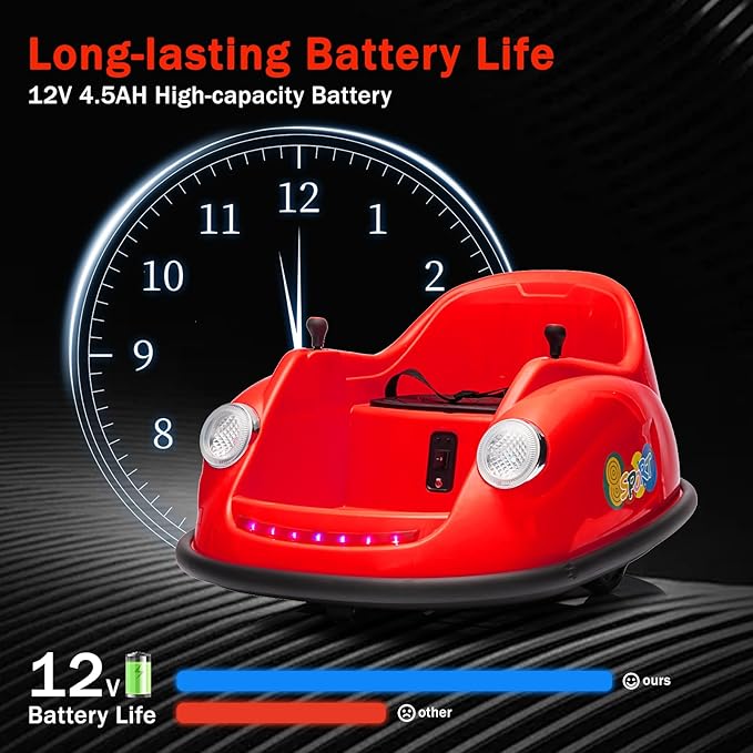 12V Bumper Car for Toddlers, Electric Toy Ride on Battery Car with Kids W/Parent Remote Control, 2-Speed, 360 Degree Spin, Music & LED Lights for Kids, Red-BubblyBeeBaby