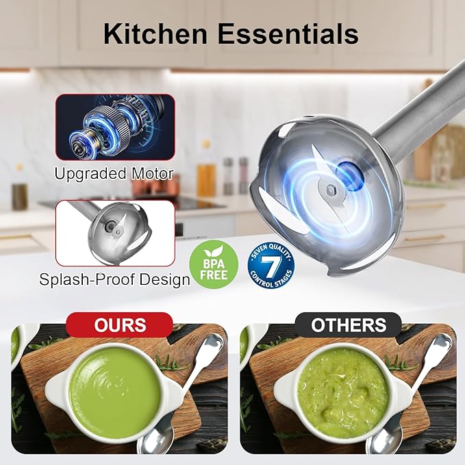 Immersion Blender 4 in 1, 16000rpm Speed, 400W Turbo Motor & Ergonomic Grip Hand Blender Set, Splash-Proof Stainless Steel Blades, for Soup, Baby Food, Smoothies, Sauce (Red+Ivory)-BubblyBeeBaby