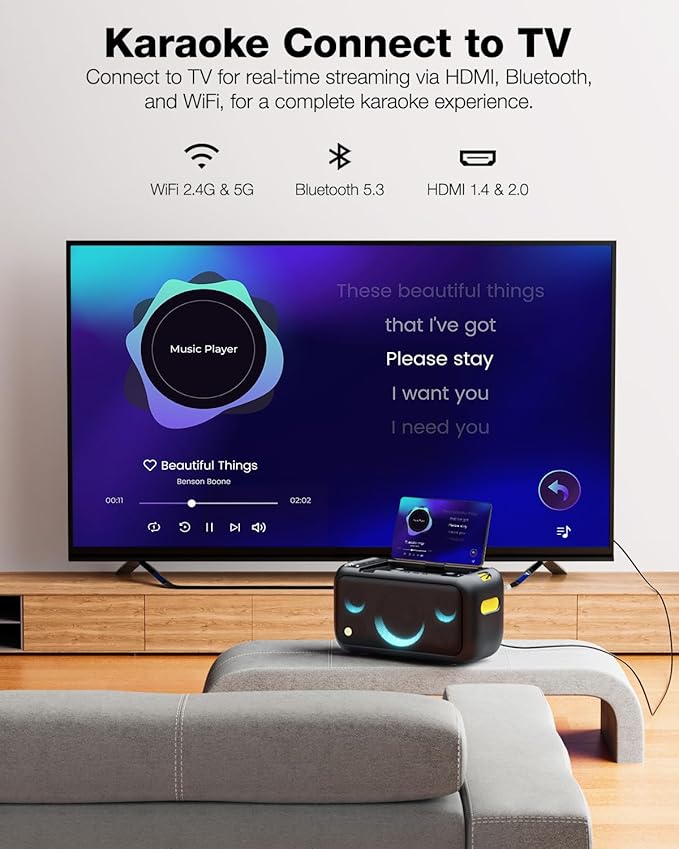 Karaoke Machine for Adults, with Lyrics Display Built-in 13.3" Screen, Truly All in One Karaoke Machine with 2 Wireless Microphone (Hidden & Self Charging), 460W Bluetooth Speaker for Party, TV-BubblyBeeBaby