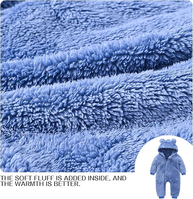 Baby Fleece Jumpsuits Infant Bear Ear Snowsuit Newborn Hooded Romper Warm Coat-BubblyBeeBaby